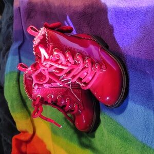Glossy Red Patent Lace-Up Toddler Boots